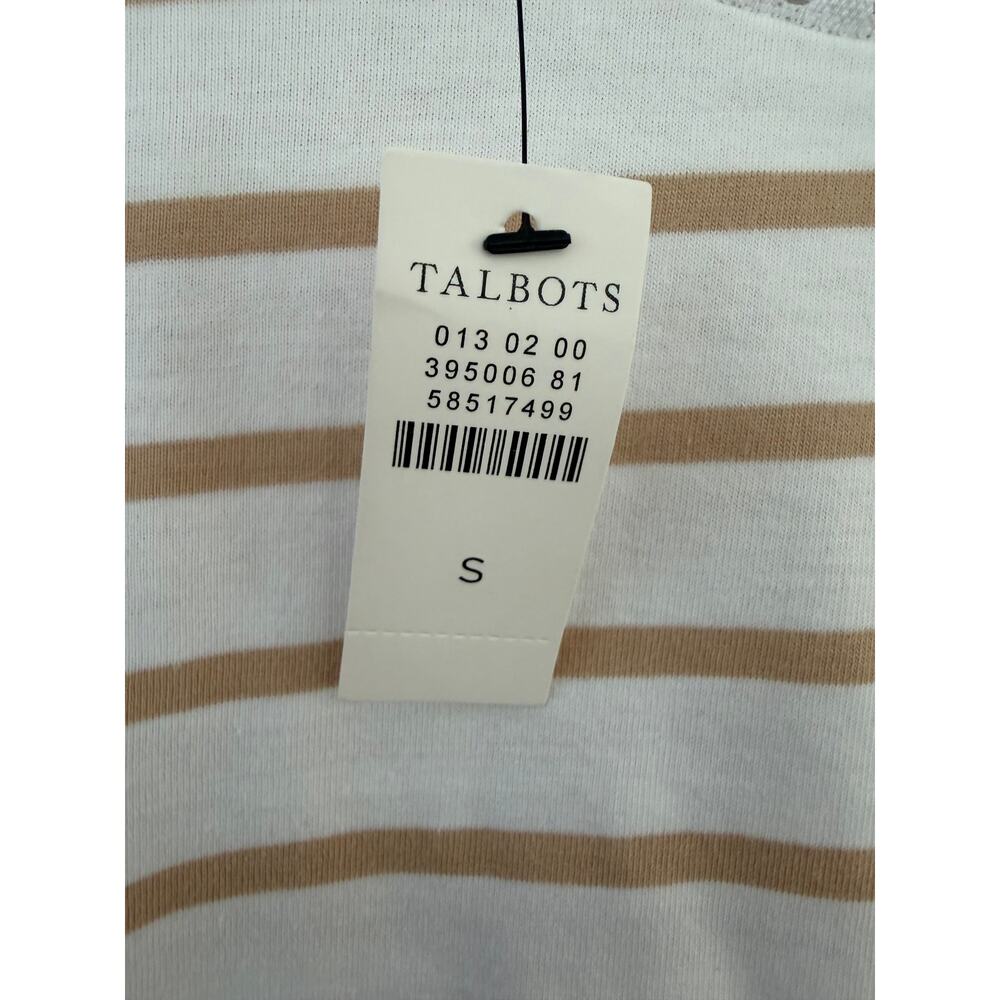 Talbots Striped Long Sleeve Top | Size S| NWT | White & Tan Lace Trim Blouse - Picture 4 of 6